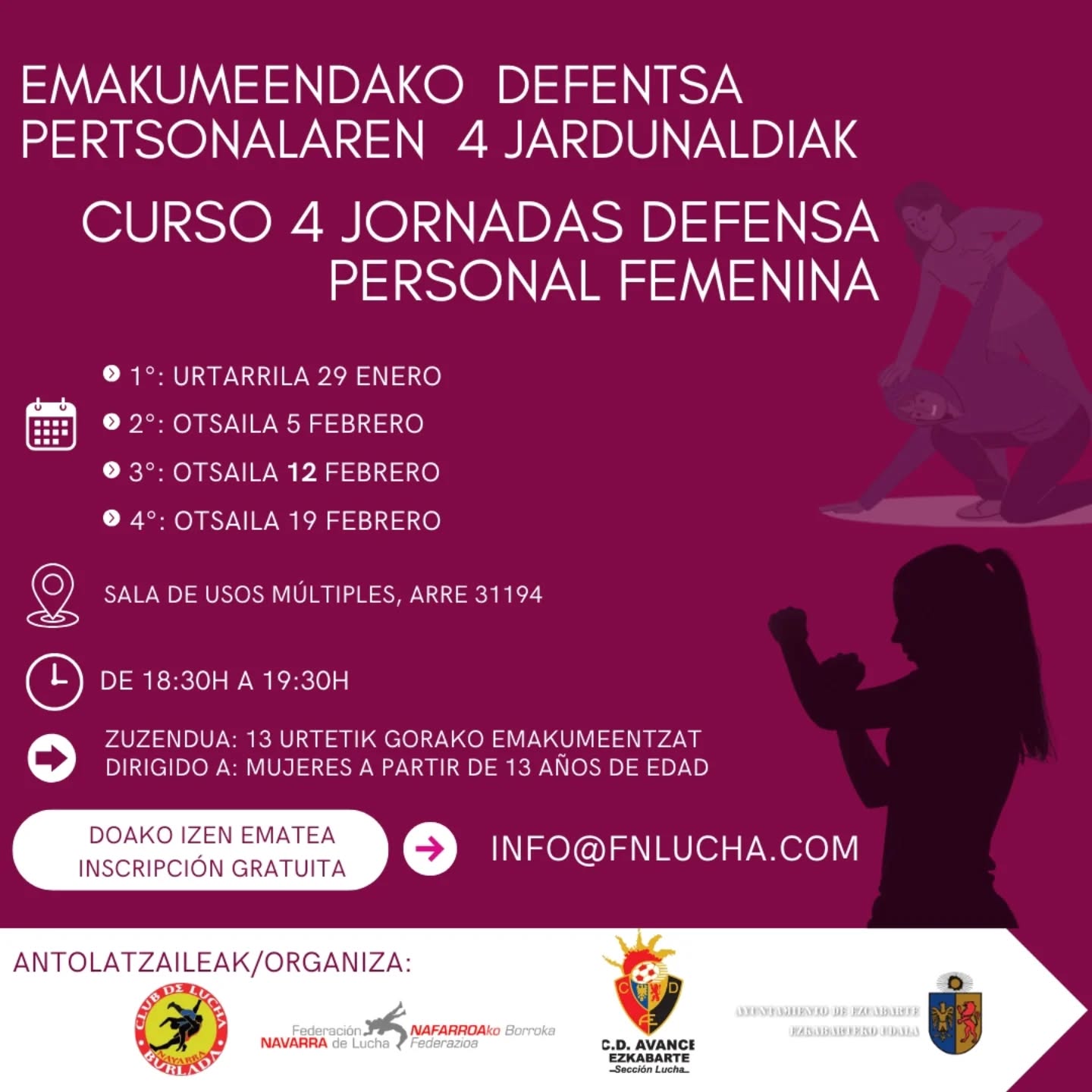 Nuevas Jornadas de Defensa personal femenina en Arre y Mutilva (enero y febrero)